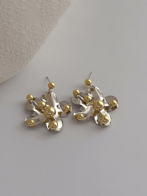 N230 Contrast Gold Ball Earrings Brass Imitation Pearl Flower Minimalist Drop Earring