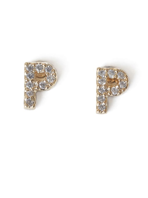 P Brass Cubic Zirconia Letter Minimalist Stud Earring