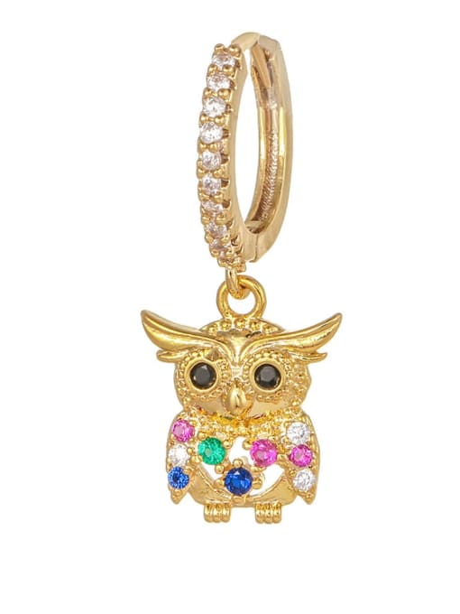 624 gold Brass Cubic Zirconia Owl Cute Huggie Earring