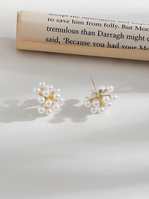 HYACINTH Copper Imitation Pearl Flower Dainty Stud Trend Korean Fashion Earring 3