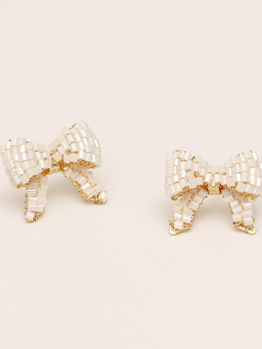 White Bow Earrings Brass Rhinestone Bowknot Vintage Stud Trend Korean Fashion Earring