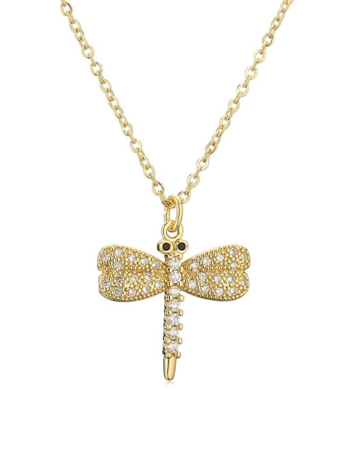 22858 Brass Cubic Zirconia Dragonfly Cute Necklace