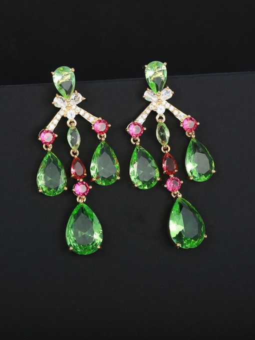 light green Brass Cubic Zirconia Tassel Luxury Drop Earring