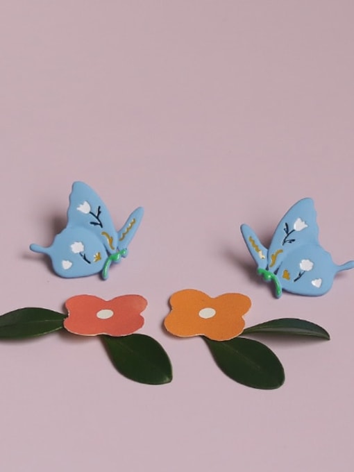 Five Color Alloy Enamel Butterfly Cute Stud Earring 2