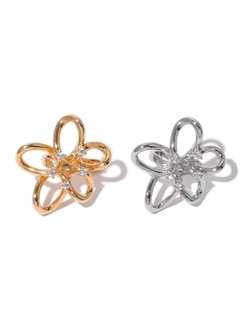 Five Color Brass Cubic Zirconia Flower Vintage Single Earring(Single -Only One) 0