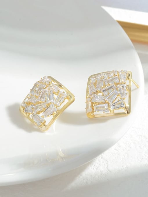 Gold E1076 Brass Cubic Zirconia Geometric Dainty Stud Earring