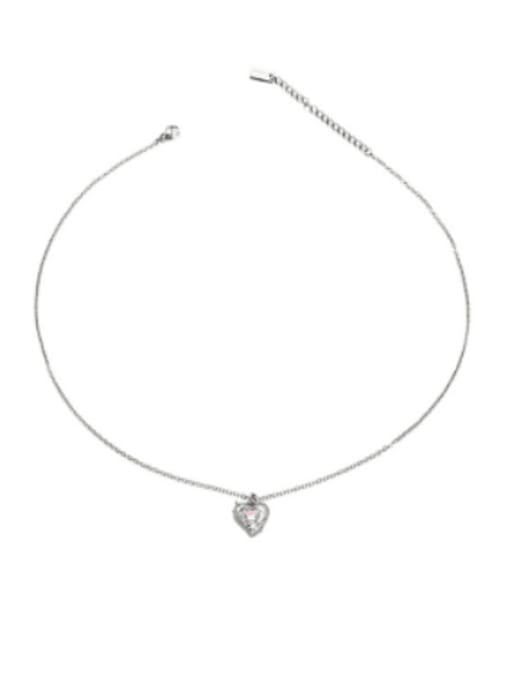 Steel color Brass Cubic Zirconia Heart Minimalist Necklace
