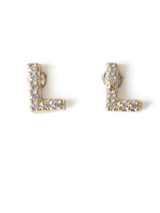 L Brass Cubic Zirconia Letter Minimalist Stud Earring