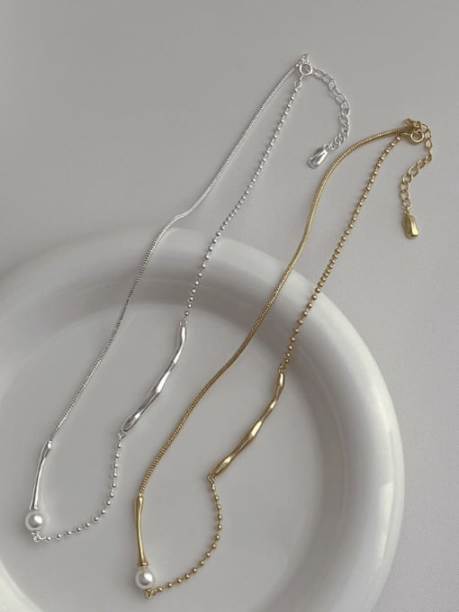 YOUH Brass Imitation Pearl Geometric Minimalist Necklace 0