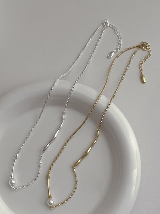 ZRUI Brass Imitation Pearl Geometric Minimalist Necklace 0