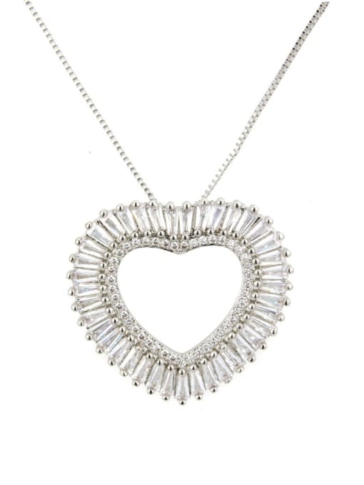White Gold Pendant Brass Cubic Zirconia Heart Dainty Necklace