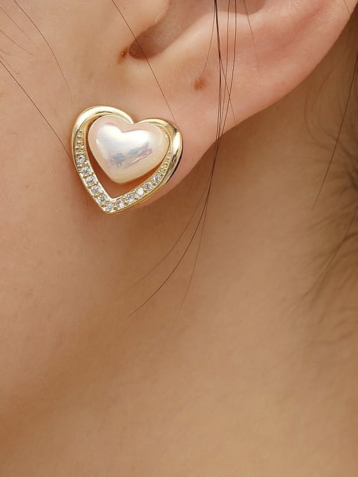 HYACINTH Brass Imitation Pearl Heart Minimalist Stud Trend Korean Fashion Earring 1