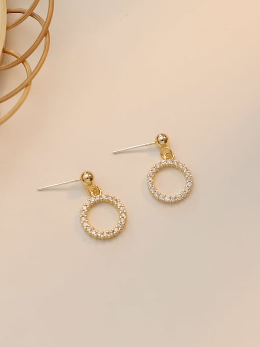 14K gold Copper Rhinestone Hollow Round Minimalist Stud Trend Korean Fashion Earring