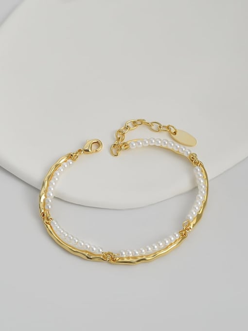 Gold SL61319 Brass Imitation Pearl Geometric Dainty Strand Bracelet