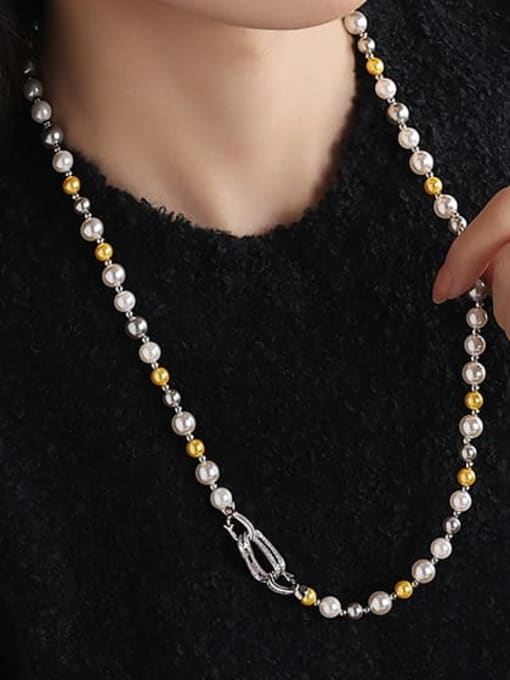 ACCA Brass Imitation Pearl Geometric Vintage Necklace 2
