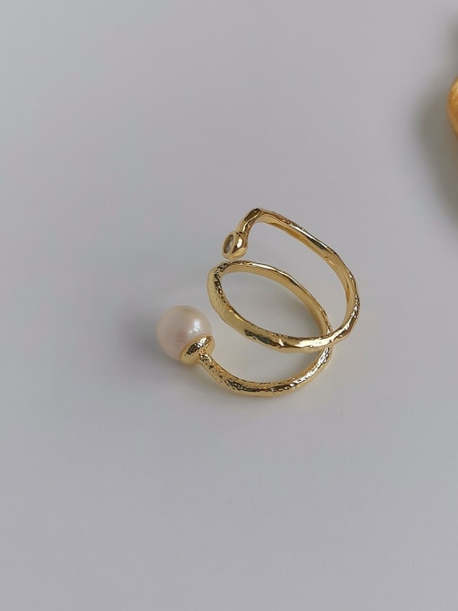 HYACINTH Copper Imitation Pearl Geometric Minimalist Free Size Band Fashion Ring 0