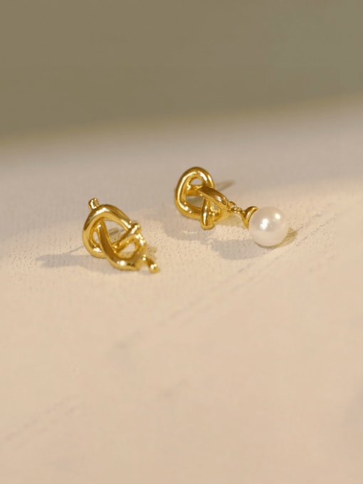 HYACINTH Brass Freshwater Pearl Geometric Vintage Drop Earring 1