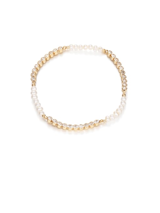 Pearl Zircon Bracelet Brass Imitation Pearl Geometric Minimalist Beaded Bracelet