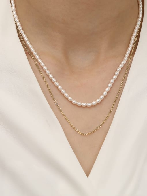HYACINTH Brass Freshwater Pearl Locket Minimalist Multi Strand Trend Korean Fashion Necklace 1