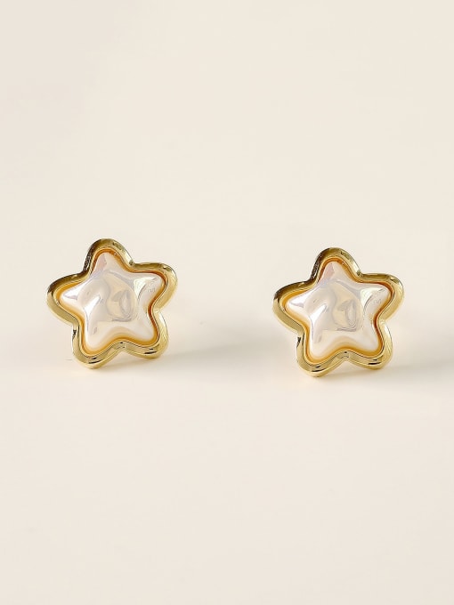 HYACINTH Brass Imitation Pearl Star Minimalist Stud Trend Korean Fashion Earring 0