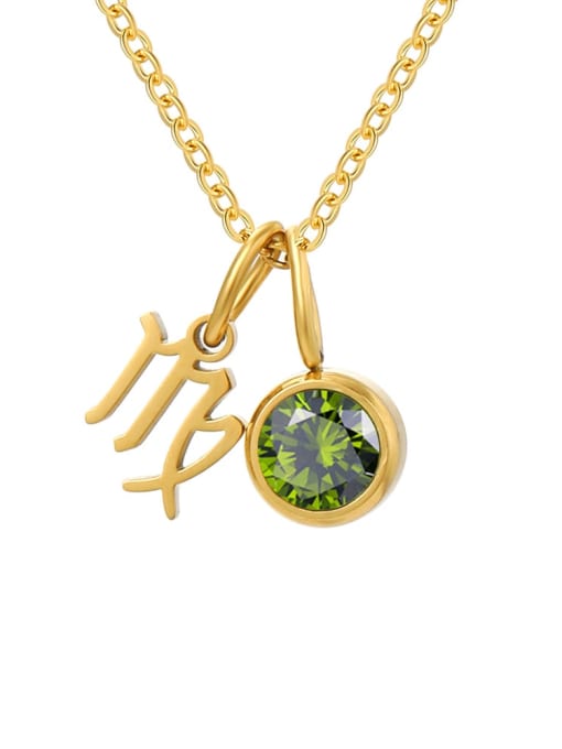 August Light Green Virgo Gold Stainless steel Birthstone Constellation Cute Necklace