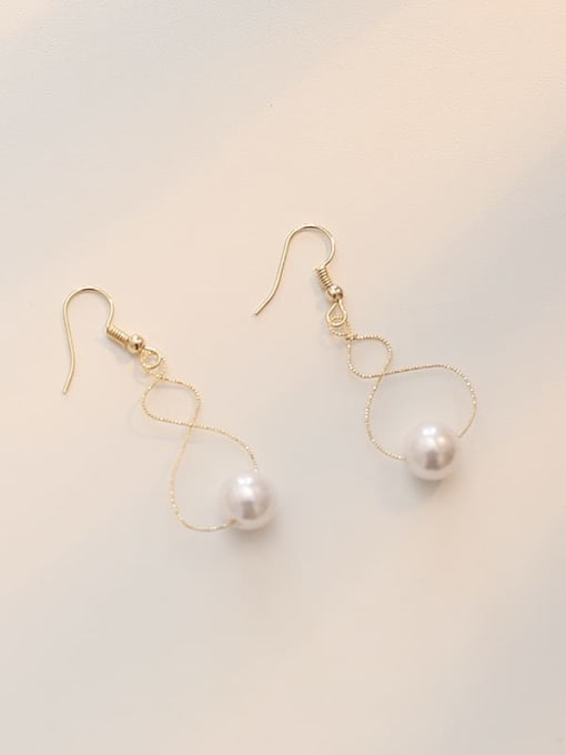 14K  gold Copper Imitation Pearl Geometric Minimalist Hook Trend Korean Fashion Earring