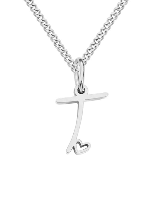 T  steel color Stainless steel Letter Minimalist Necklace