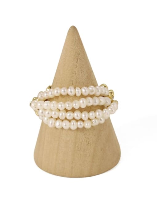 ACCA Brass Freshwater Pearl Geometric Minimalist Stackable Ring 0