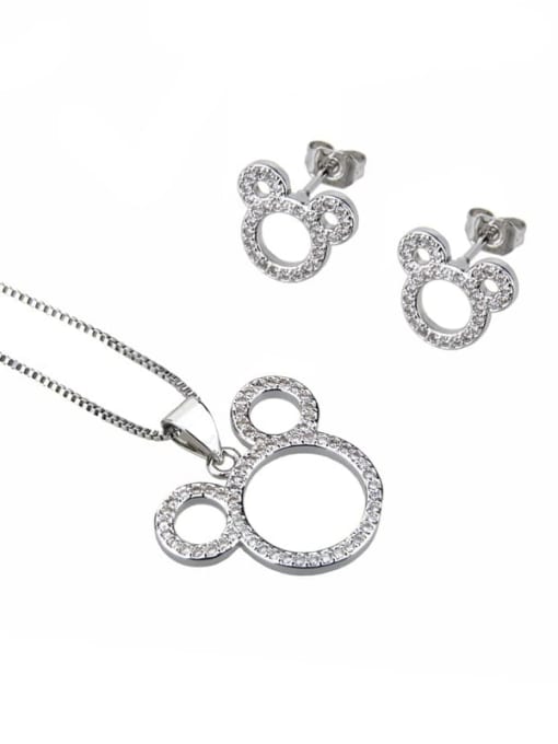 Platinum plating Brass Cubic Zirconia Minimalist Mouse  Earring and Necklace Set