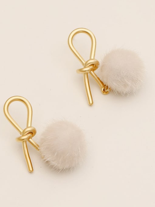 Dumb golden milky white hair ball Brass Plush Ball Ethnic knot Drop Trend Korean Fashion Earring