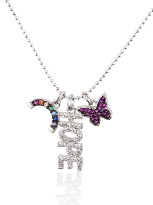 Color zirconium plated with platinum Brass Rhinestone Letter Dainty Butterfly pendant Necklace