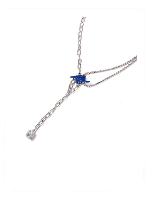 Dark blue oil drop Zircon Necklace Brass Cubic Zirconia Tassel Vintage Tassel Necklace