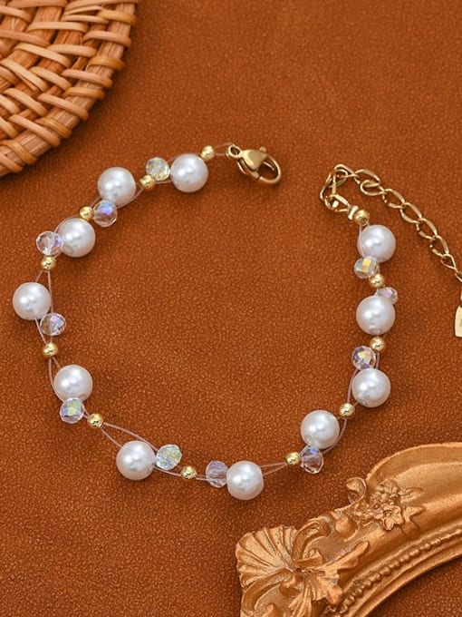 Gold SL61461 Brass Imitation Pearl Geometric Dainty Beaded Bracelet
