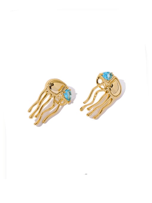 Jellyfish Earrings Brass Cubic Zirconia Animal Jellyfish Vintage Stud Earring
