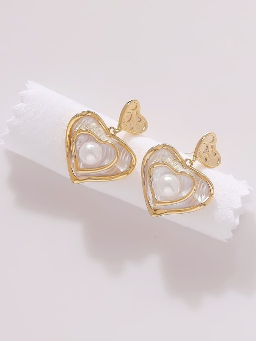 14k gold Brass Imitation Pearl Heart Minimalist Drop Earring