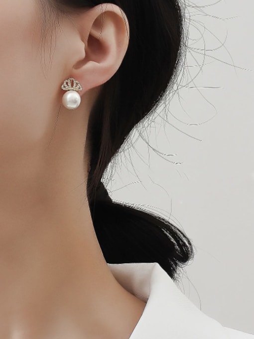 HYACINTH Copper Imitation Pearl Crown Dainty Stud Trend Korean Fashion Earring 1