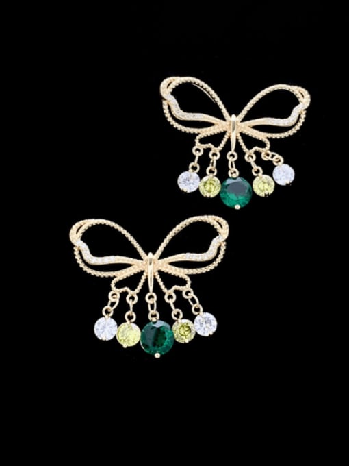 green Brass Cubic Zirconia Butterfly Vintage Drop Earring