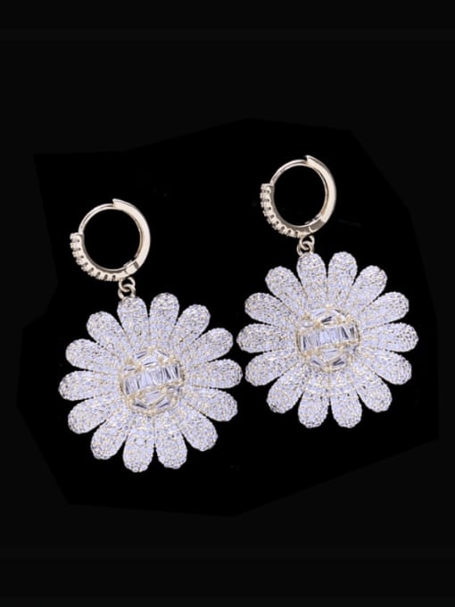 golden  +white Brass Cubic Zirconia Multi Color Flower Statement Cluster Earring