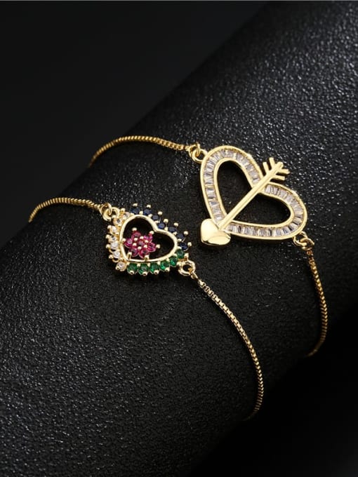 AOG Brass Cubic Zirconia Heart Vintage Adjustable Bracelet
