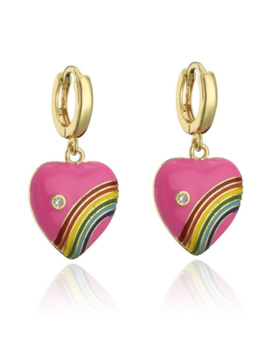 40973 Brass Enamel Heart Cute Huggie Earring