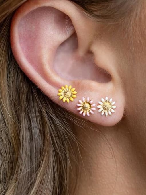 COLSW Brass Enamel Flower Cute Stud Earring 2