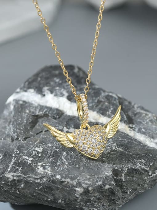 Gold XL62709 Brass Cubic Zirconia Heart Dainty Necklace
