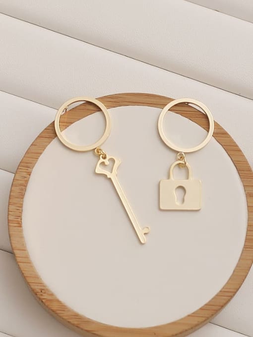 HYACINTH Copper Minimalist Asymmetric key lock Drop Trend Korean Fashion Earring 4