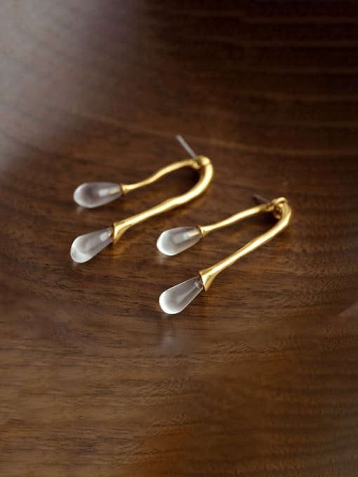 ACCA Brass Glass Stone Water Drop Minimalist Hook Earring 2