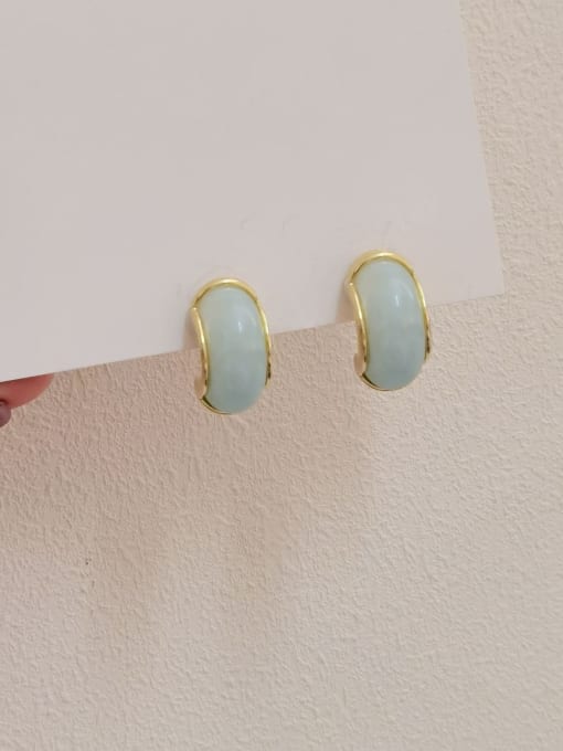 14k Gold light blue Brass Resin Geometric Trend Stud Earring