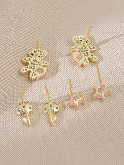 YOUH Brass Cubic Zirconia Pink Star Cute Stud Earring 3