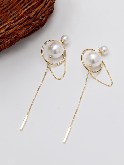 HYACINTH Brass Imitation Pearl Geometric Minimalist Threader Trend Korean Fashion Earring 4