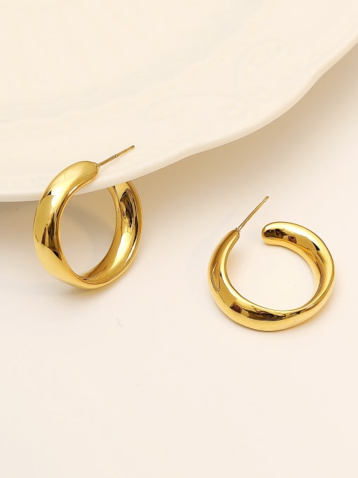 gold Brass Smooth Geometric Minimalist Hoop Trend Korean Fashion Earring