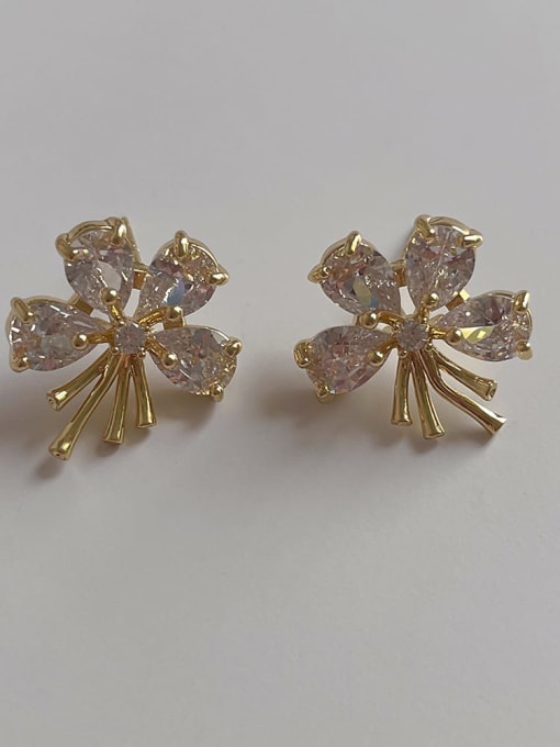 G85 Zircon Flower Earrings Brass Cubic Zirconia Flower Dainty Stud Earring