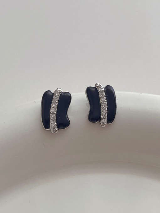 M177 black Brass Cubic Zirconia Enamel Geometric Minimalist Stud Earring